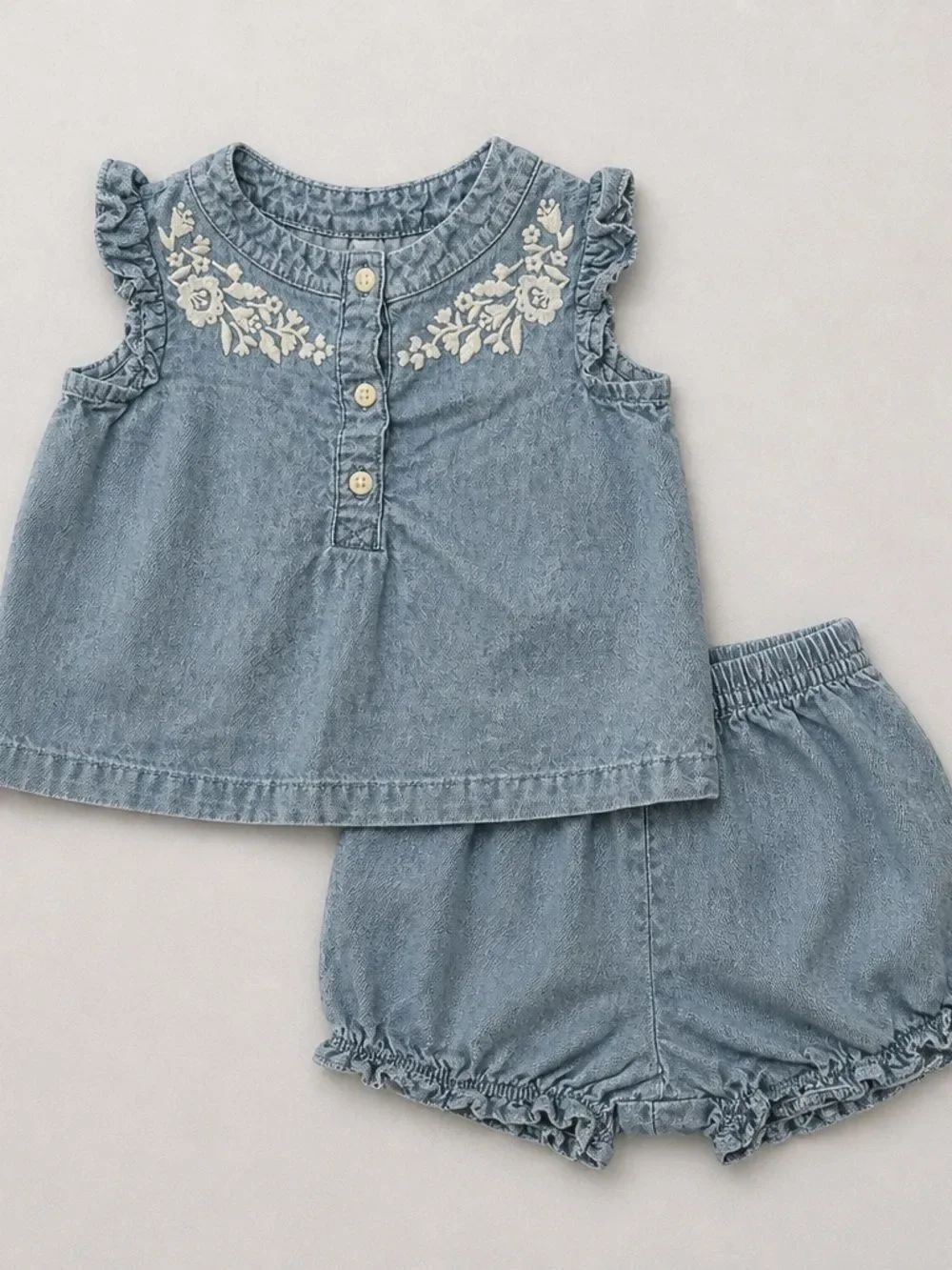 Carter’s blue chambray floral embroidered 2 piece matching set dress and bloomer